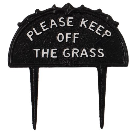 GARDENISED Decorative Please Keep Off The Grass Post, Outdoor Warning Ground Cast Iron Stake, Black QI004531